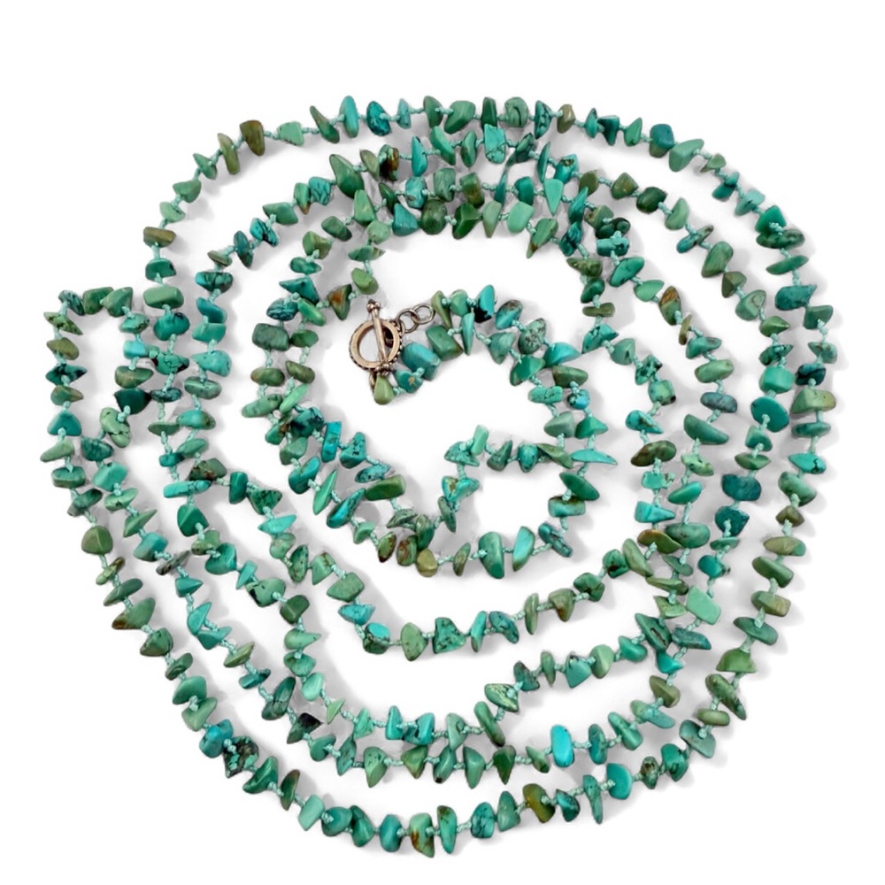SX Sally C Treasures QVC Genuine Turquoise 84" Necklace Sterling Silver Toggle